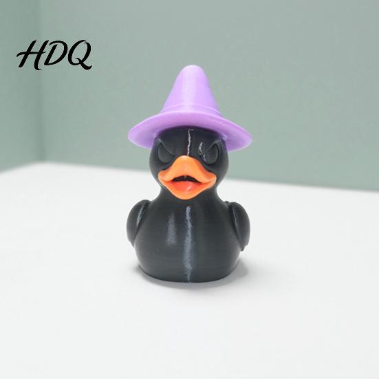 Decorative Duck Sculptures Halloween Witch Black Figurine, 3D Printed Hat Desk Handcrafted Plastic Ornaments Decor, Spooky Tabletop Ornament