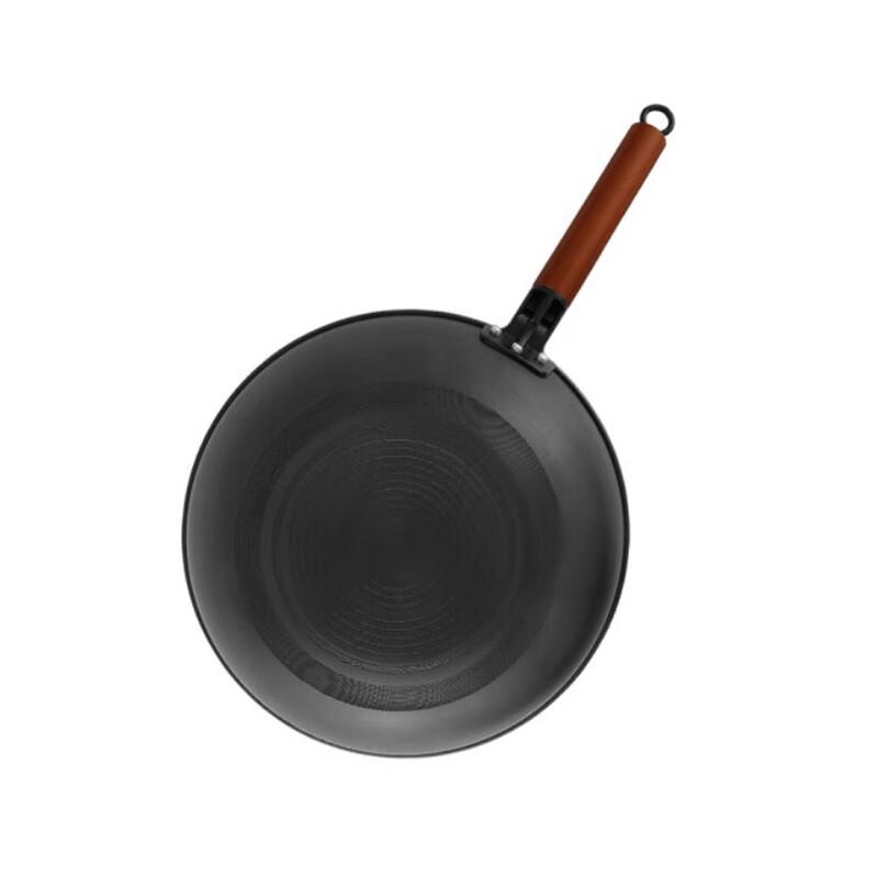 Debo 32cm Iron Wok & Frying Pan with Wooden Handle and Glass Lid