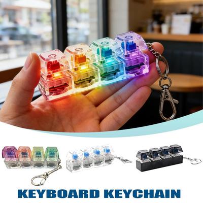 Mini Keyboard Fidget Toy Keychain Transparent Light Up Stress Relief Clicker for Offi School Anti-Anxiety Fidget Toy