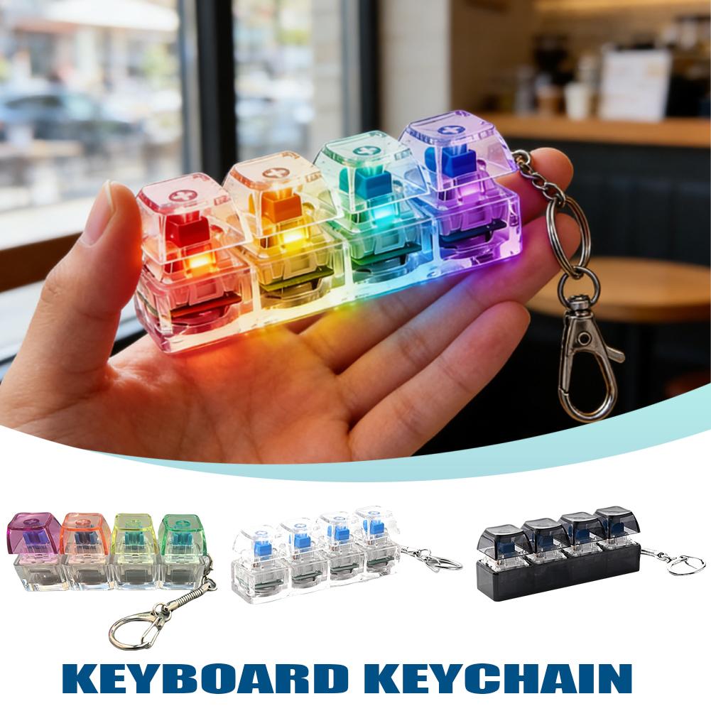 RGB-Licht Mechanische Tastatur Fidget Spielzeug 4-Tasten Transparenter Clicker Schlüsselanhänger mit Dynamischer LED Stressabbau Spielzeug für Schreibtischdekoration