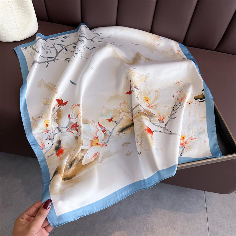 

Scarf Women Silk Scarves Square Bandana Hijab Wrap Flower Designer Neckerchief Shawl Kerchief Hair Band Foulard Luxury 70x70cm