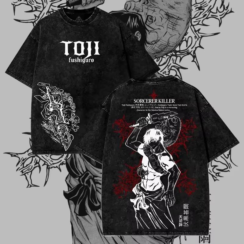 Dark Manga Pattern T-shirt, Japanese Anime Street Style T-shirt for Men, Unisex T-shirt Daily Wear Cool Top L