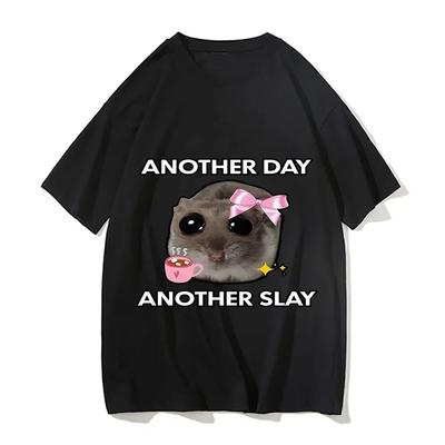 Smutny Chomik Kolejny Dzień Zmiażdż Zabawna Koszulka Casual Kawaii Koszulka Damska z Nadrukiem Wzór Unisex Modna Koszulka z Krótkim Rękawem