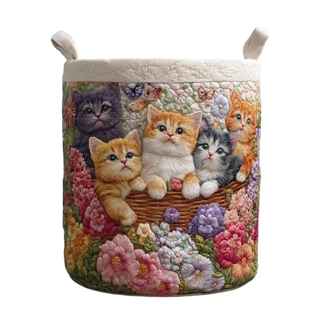 Boho Quilted Laundry Baskets, Fabric Floral Storage Hamper with Handle, Vintage Clothes Storage Basket for Nursery Laundry Room