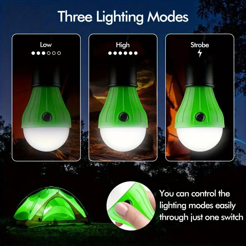 Portable LED Tent Light – 3 Lighting Modes, Carabiner Hook, Battery-Powered for Outdoor Camping