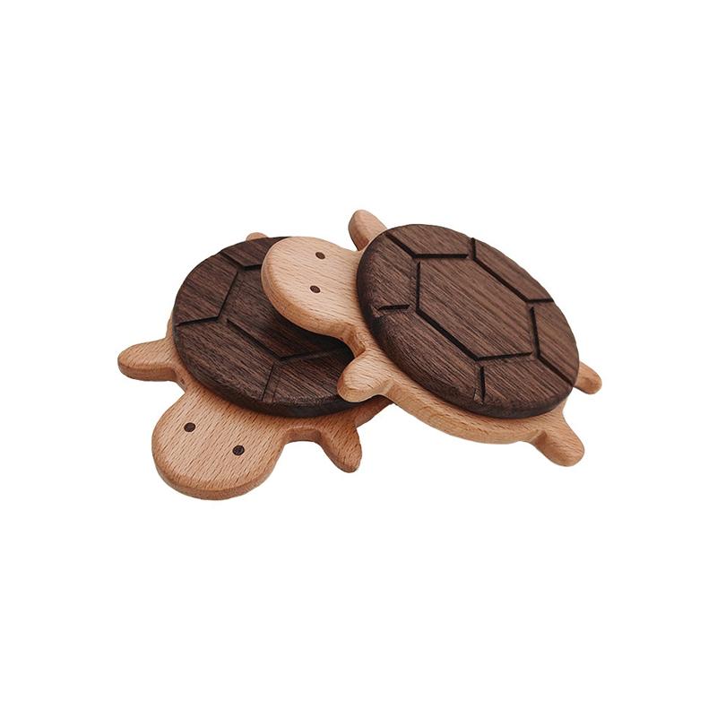 1/2pcs Cute Turtle Shape Heat Insulation Coaster Solid Wood Cup Mat Rotatable Desktop Tableware Mat Anti-scald Table Ornaments