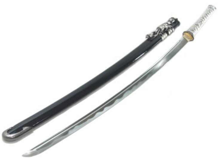 Japan Zen Mall Unisex Kids White/Black Imitation Sword Uesugi Kenshin Bishamonten Aikuchi Koshirae Aikuchi (Art Sword) [Bishamonten Koshirae] Small