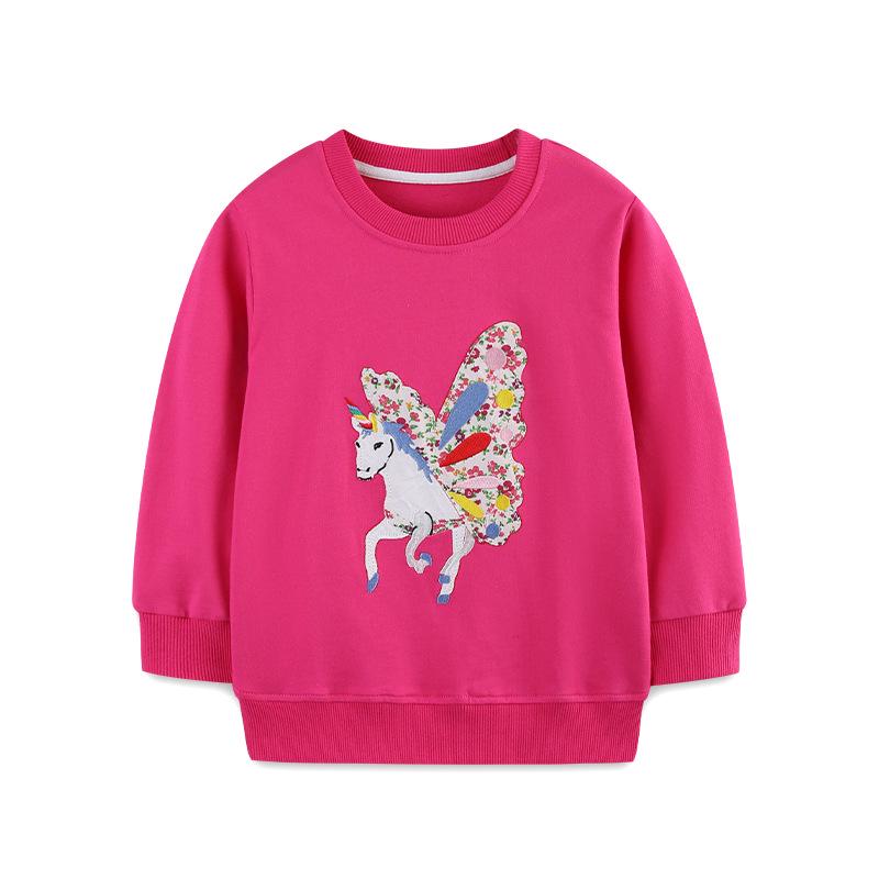 Unicorn Print Girls Long-Sleeve Hoodie - Autumn European & American Style 5Y