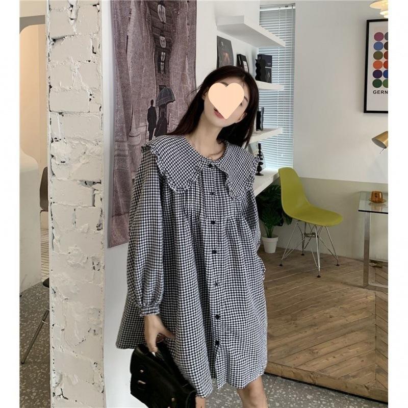 Camicie da Donna Solide Manica Lunga a Lanterna Colletto Peter Pan Stile Coreano Moda Top Retro Blusa Femminile Semplice Tempo Libero Versatile
