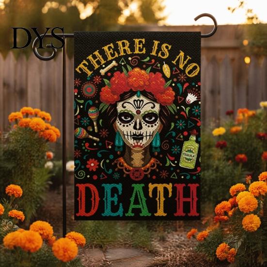 Durable Fabric Garden Flags Day of The Dead Flag, 12x18 Inch Floral Skull Decorative Yard Holiday Party Outdoor Banners Mexican Gothic Skeleton