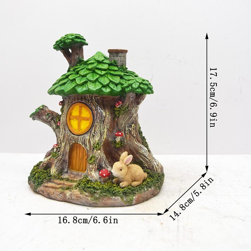 Fairy Tale Forest Resin Tree House Ornament - Mushroom, Rabbit & Micro Landscape Decoration for Garden & Balcony