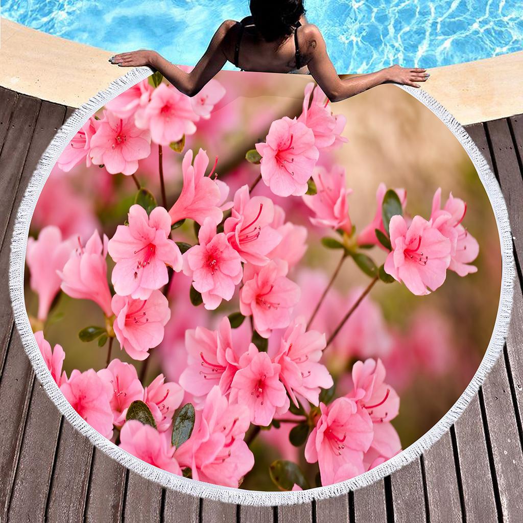 Flower Round Beach Towel,Microfiber Quick Dry Beach Blanket,Soft Absorbent Sand Proof Circle Swim Pool Towel Portable Picnic Mat
