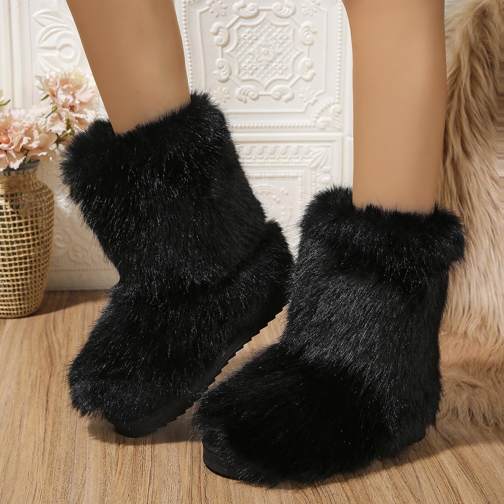 Fashion Winter Women Fluffy Faux Fox Fur Boots Woman Plush Warm Snow Boots Luxury Footwear Girls Furry Fur Bottes Fashion Winter Shoe