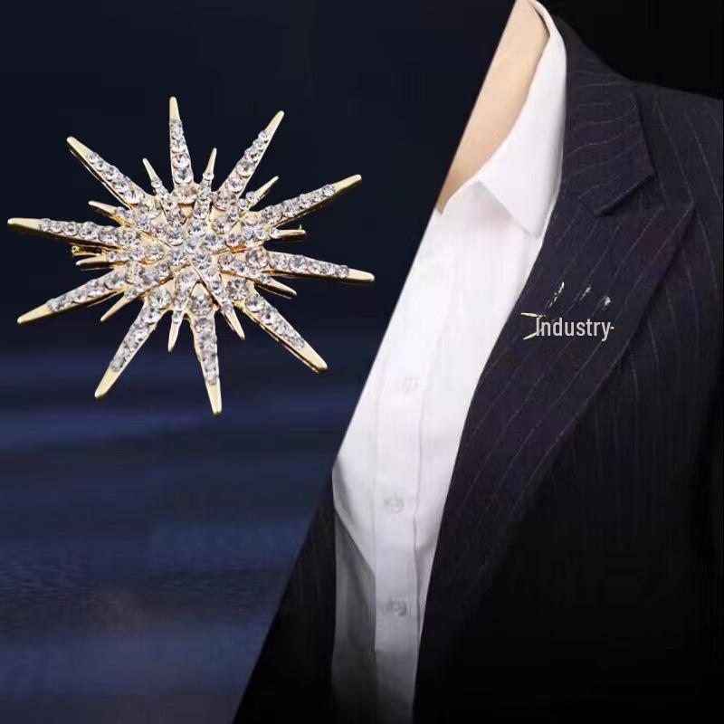 European & American Rhinestone Retro Gypsophila Eight-Pointed Star Brooch for Sweaters & Scarves