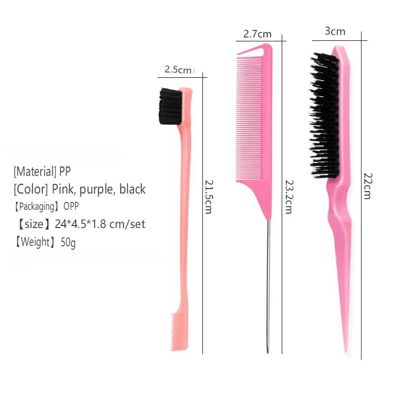 3pcs/set Hair Coloring Brushes Combs Pointed Tail Hairdressing Comb Double Comb Three Rows of Styling Brush Eyebrow Brush Tools