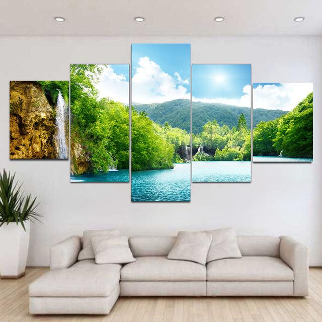 5 панелей пейзаж лавандовое поле горы солнечный свет холст картины постеры и принты — фото 16