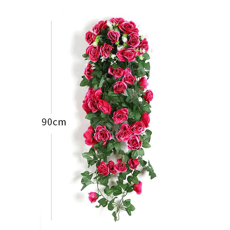 2Pcs Artificial Flowers Rattan Fake Plants Vine Decor Celebration Wall Hanging Rose For Home Wedding Decorative Wreath Accessory