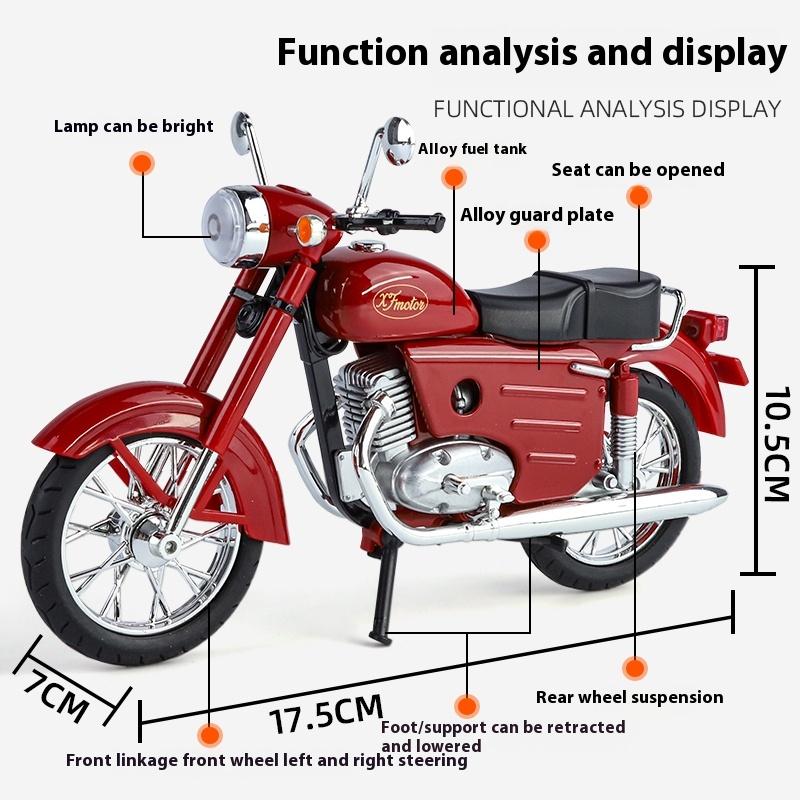 1/10 Scale Czechoslovakia Jawa250 Motorcycle Alloy Diecast Car Model Sound & Light Autocycle Indoor Desktop Exquisite Ornaments Gifts