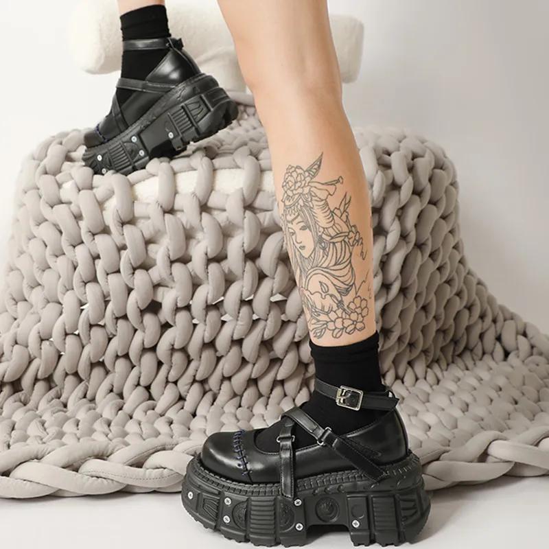 Women's Platform Mary Janes Shoes Black Leather Buckle Strap Thick Chunky Sole Gothic Punk Style Cosplay/Streetwear