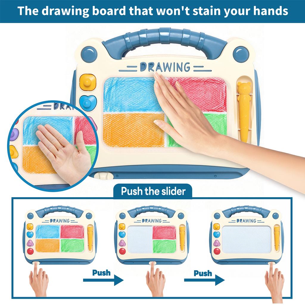 Kids Magnetic Drawing Board with Stand, 4-Color Erasable Doodle Board with Stamps, Portable Educational Drawing Toy for Toddlers