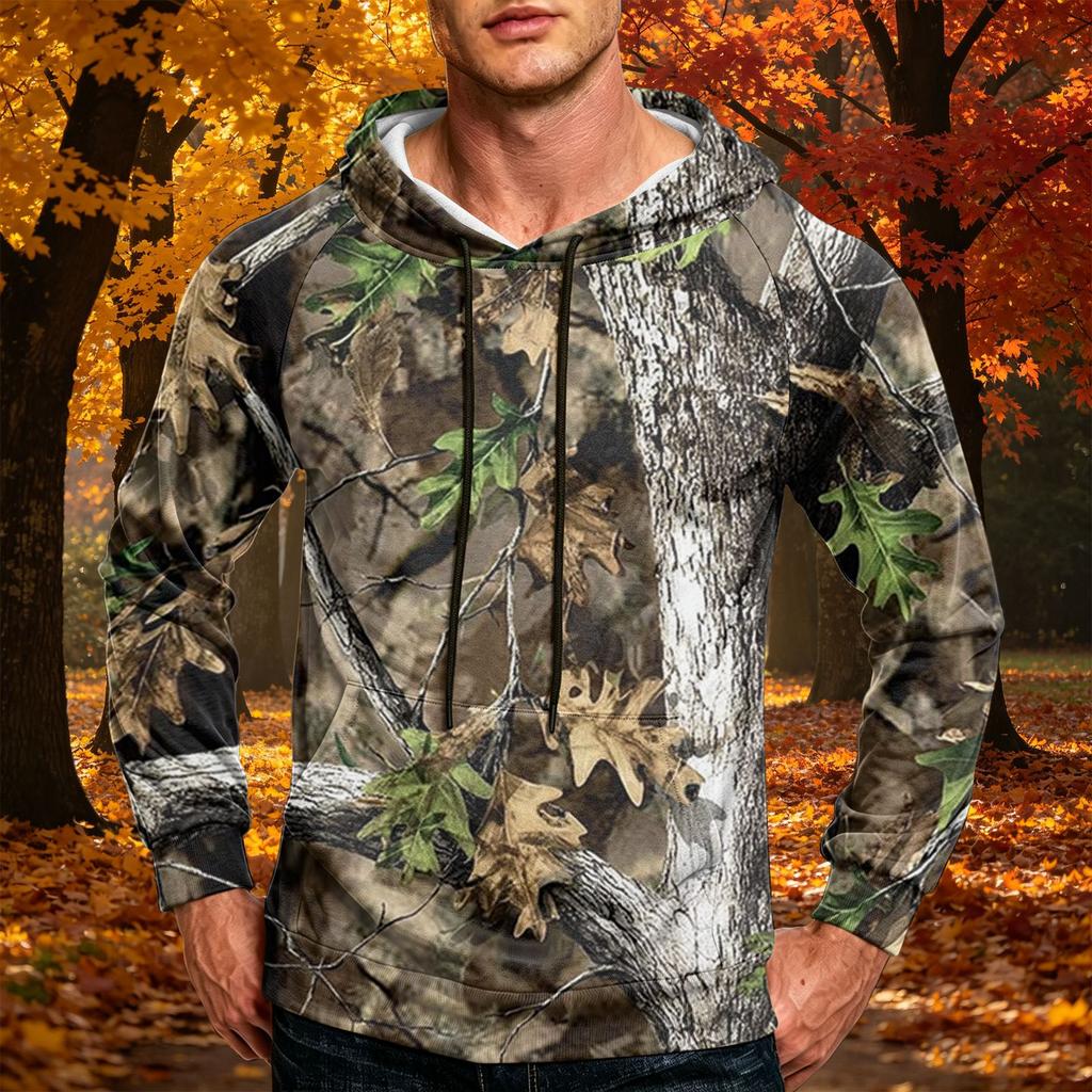 Men's Printed Loose Fit Casual Hoodie with Pocket and Drawstring