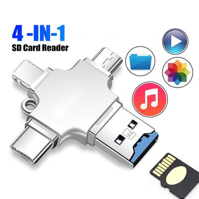 Lettore di schede 4 in 1 USB 2.0 a tipo C Micro TF Lettore di schede Micro a USB TF Adattatore OTG USB A a USB C Connettore per iPhone Samsung Xiaomi