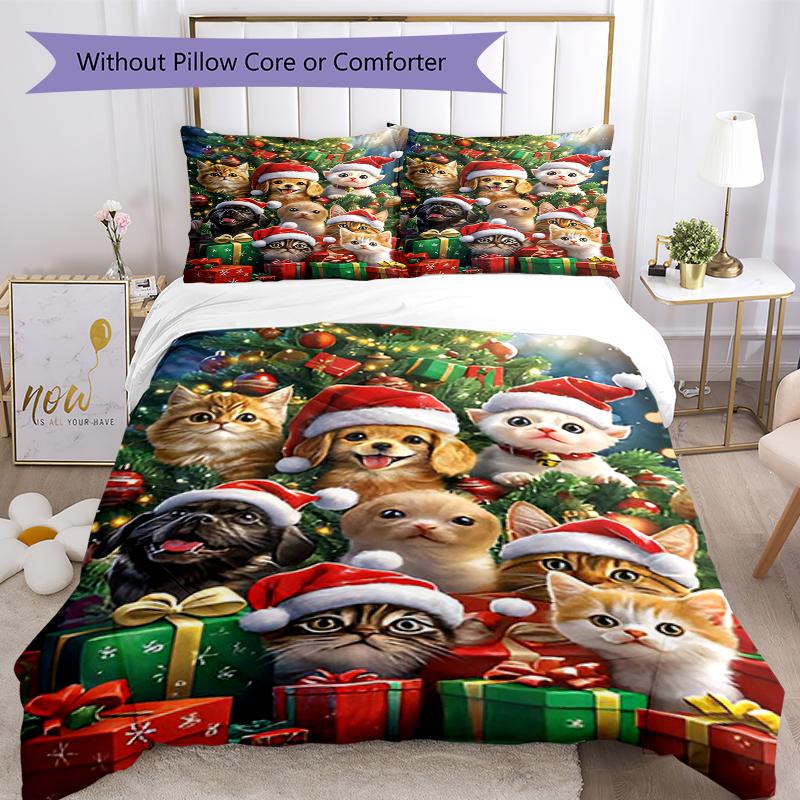 3pcs Christmas Dog Bedding Set Duvet Cover Closure Includes 1 Duvet Cover & 2 Pillowcases, Soft and Comfortable for All Seasons.