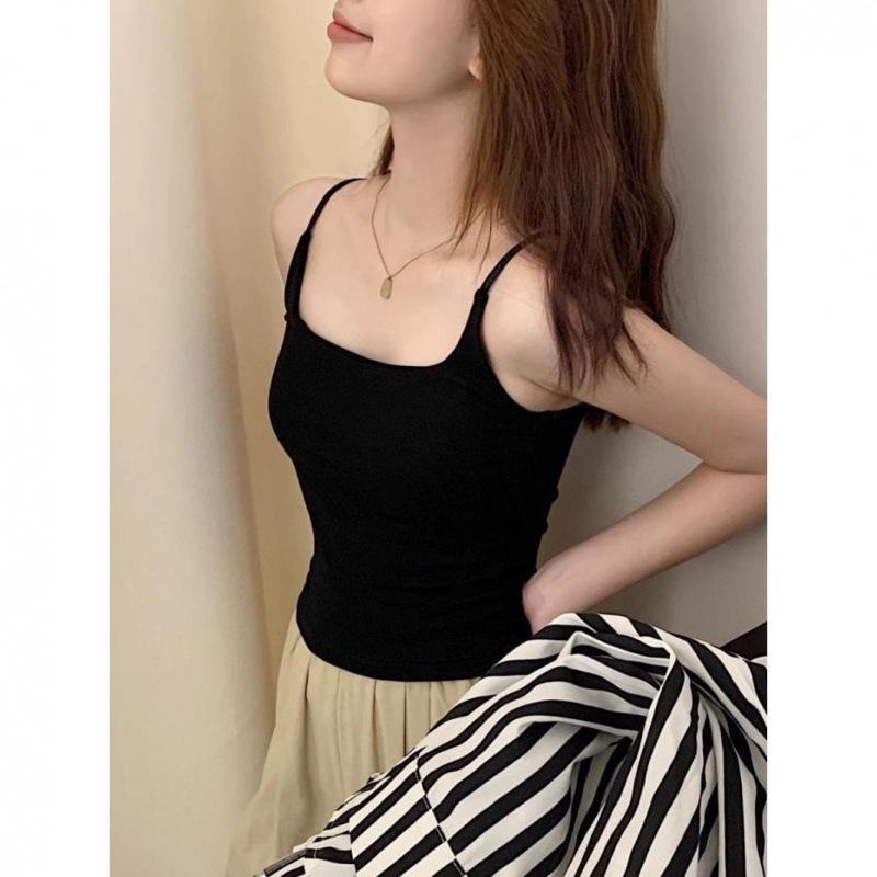 

Modal Cotton Feel Camisole: Women s Summer One-Piece with Chest Pad and Stylish Back Extra Large чорний
