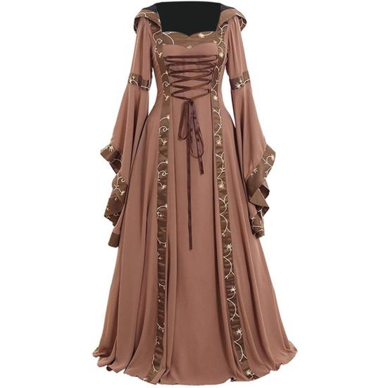 Abito Medievale Celtico da Donna con Lacci, Manica Lunga, Lunghezza Pavimento, Costume di Halloween