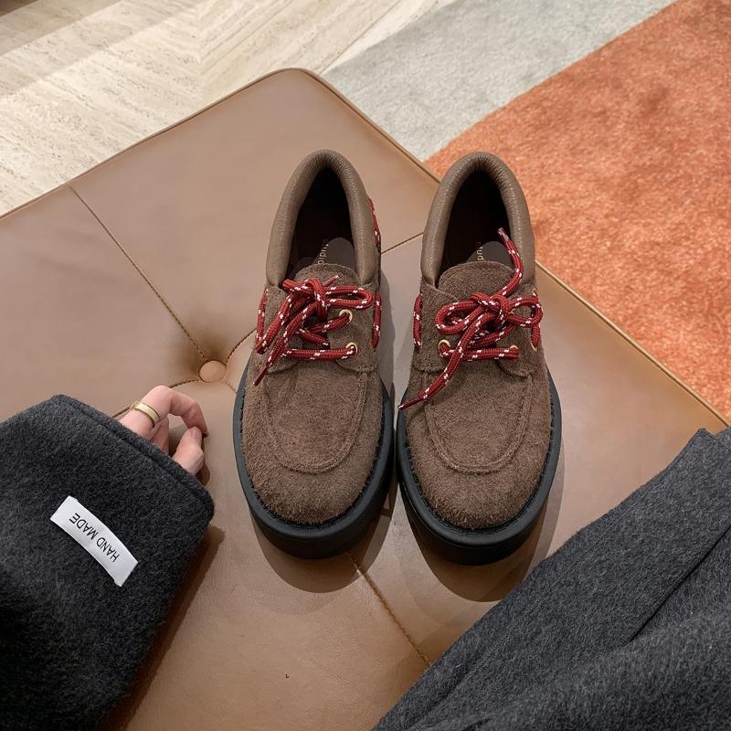 

Cowhide~ Retro lace-up small leather shoes women s versatile muffin platform British college style 35