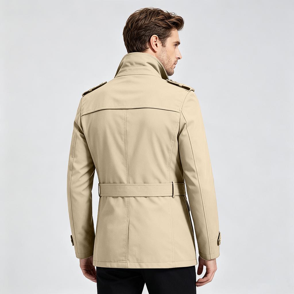 Men's Cotton Mid-Length Jacket Casual Color Coat Outerwear for Everyday Wear