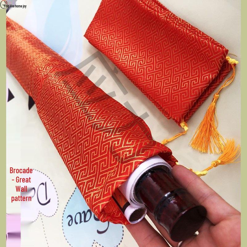 Silk Brocade Scroll Storage Bag with Tassel for Calligraphy & Painting (30-110cm)