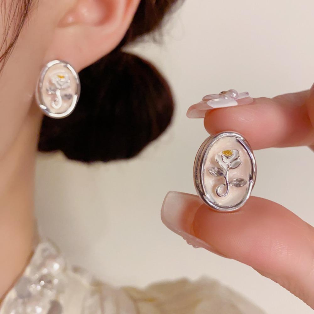Oil Drop Vintage Earrings Women Ear Jewelry Sweet Stud Earrings Vintage Rose Flower Earrings  Gift