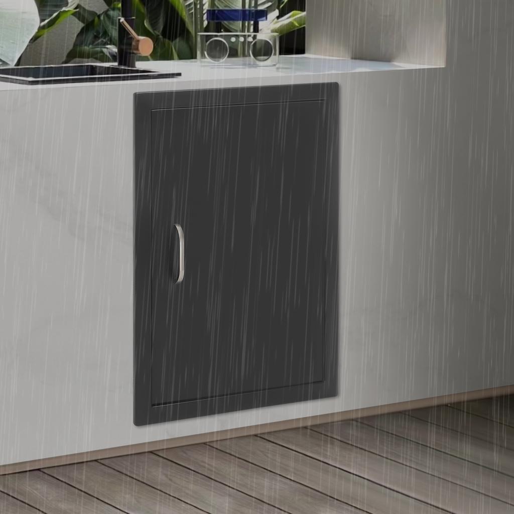 Porte d'accès pour barbecue en acier noir simple 43x58,5 cm, Porte d'armoire de cuisine extérieure, Panneau de porte de barbecue de remplacement, Installation facile