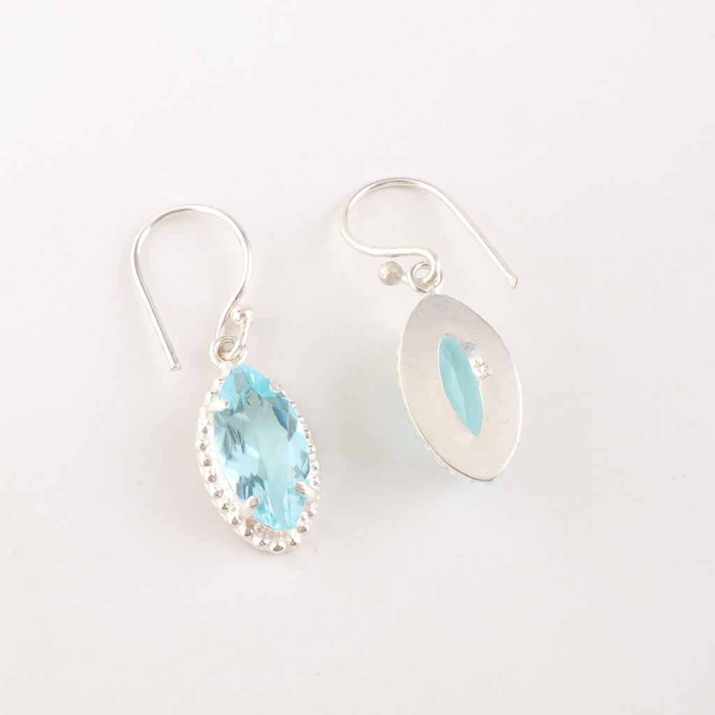 Naturalny Niebieski Topaz Kamień Szlachetny Biżuteria ze Srebra Próby 925 Ręcznie Robione Kolczyki 1,4" EE-169-12