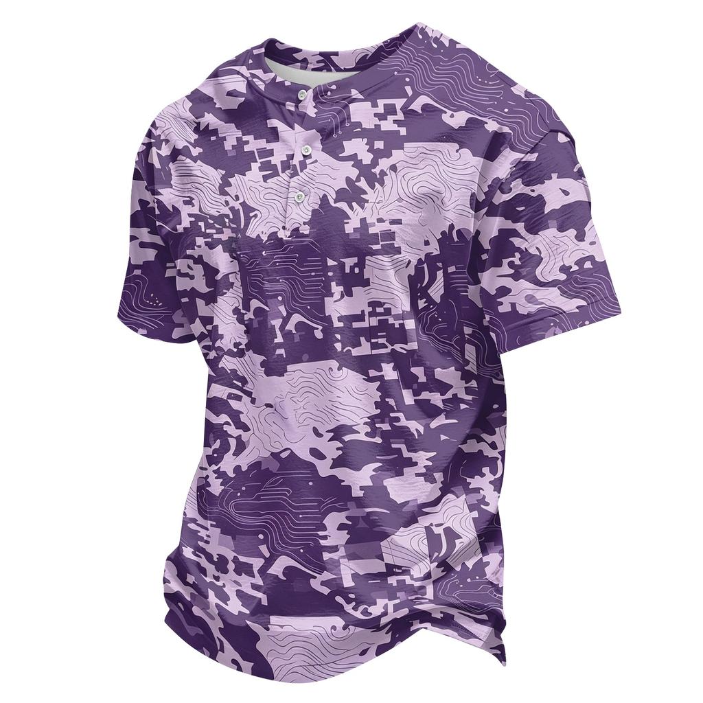 Men's Casual Button Neck Lightweight Breathable Short Sleeve Shirt Camouflage Print Design Suitable for Outdoor Activities