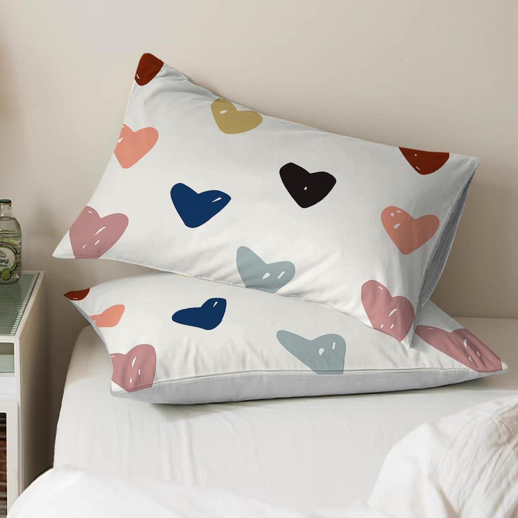Simple Multicolored Love Three-piece Quilt Cover Digital Printing Bedding Set Bed Cover