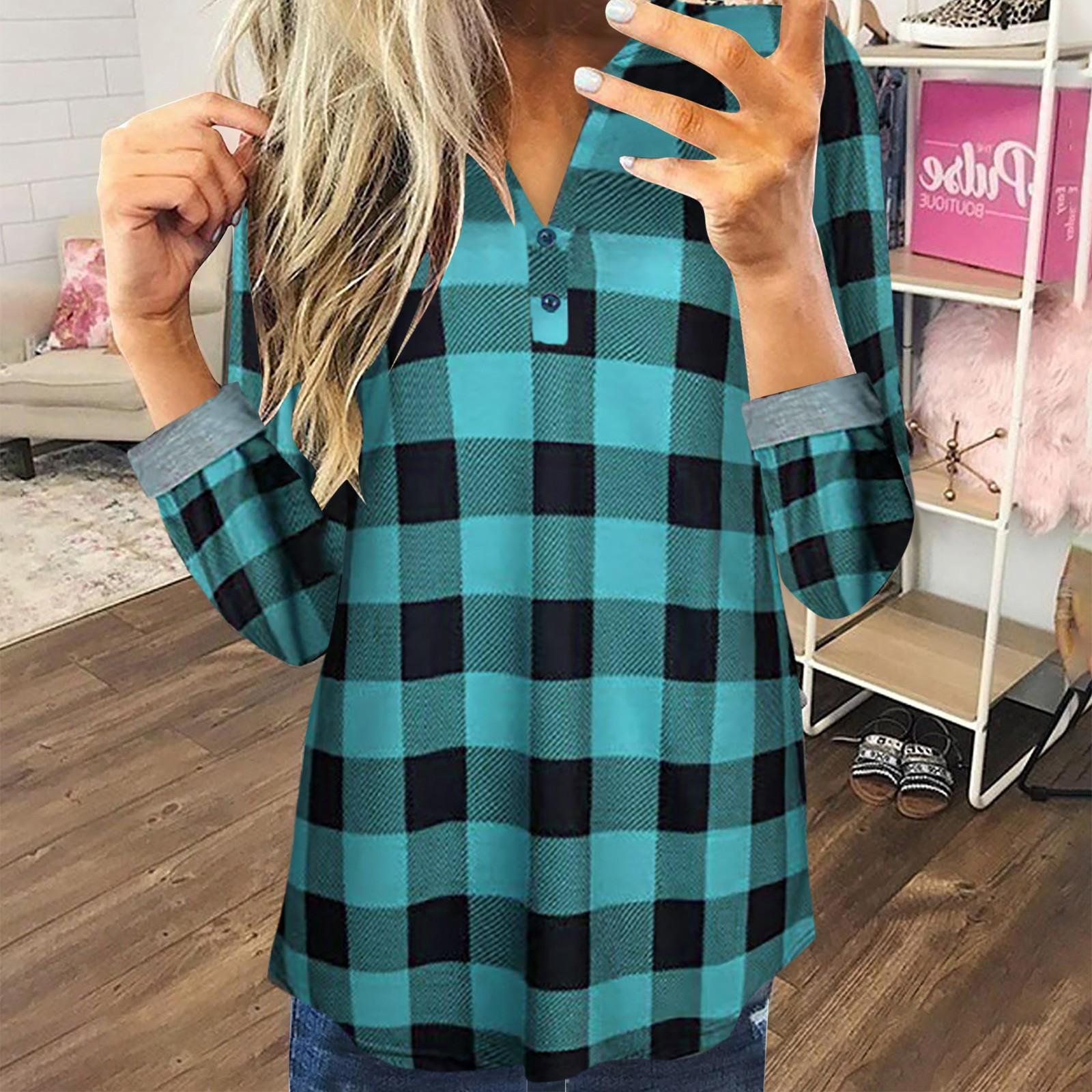 Women Casual Cotton Long Sleeve Plaid Shirt Women s Slim Jacket Shirt Top L