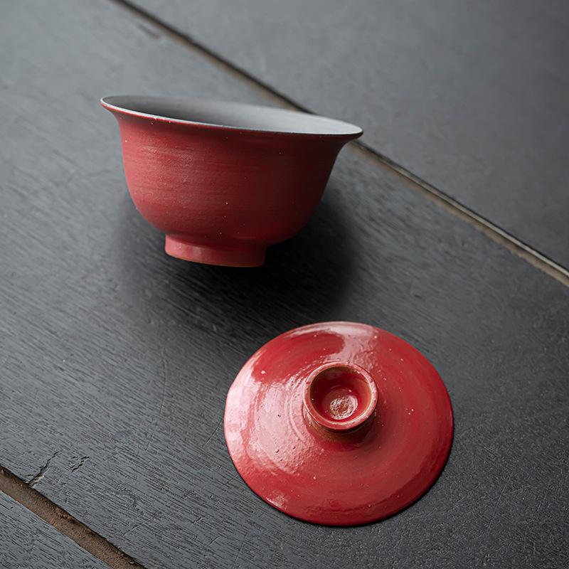 Japanese-style handmade powder lead ercai cover bowl, ceramic tea maker, anti-scalding large tea cup, tea bowl, respect tea