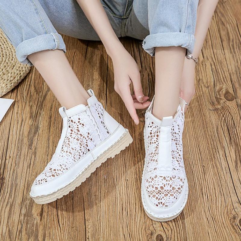 Woman Summer Sandals Boots Fashion White Lace Simple Women Casual Shoes Flats Sneakers Versatile Breathable Hollow Women's Shoes