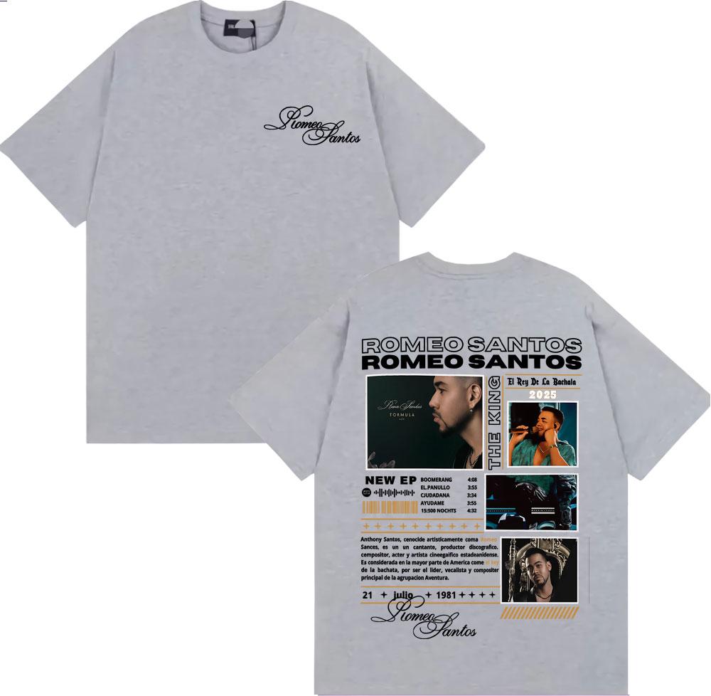 Rapper Romeo Santos The King Tormula Tour 2025 Graphic T Shirts Men's Clothing Fashion Hip Hop O-Neck Cotton T-shirts Streetwear