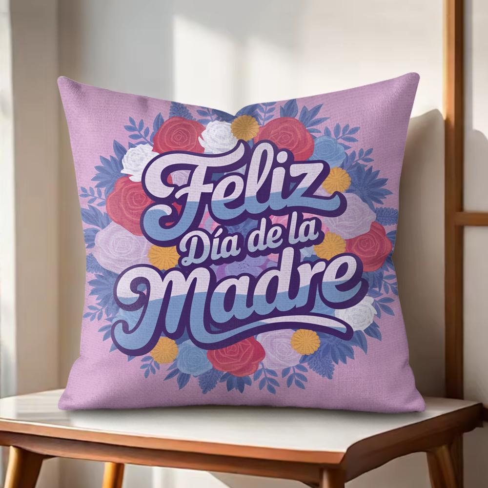 Feliz Dia MaMa Cushion Cover Natural Linen Organic Fabric DoubleSided Printing Couch Pillow Covers Home Decor