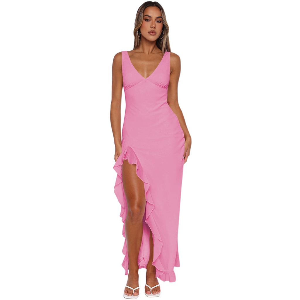Women's Fashionable Casual Slit V-neck Dress