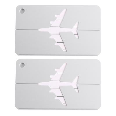 2PCS Fashion Aluminium Luggage BaggageTags Suitcase Label Name Address Holder(Silver)