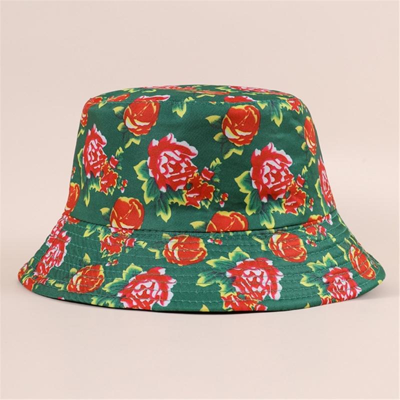 Double Sided Floral Bucket Hat Breathable Fisherman Hat Beanies Hat Rose Printing Cloche Style Vintage Rose Pattern