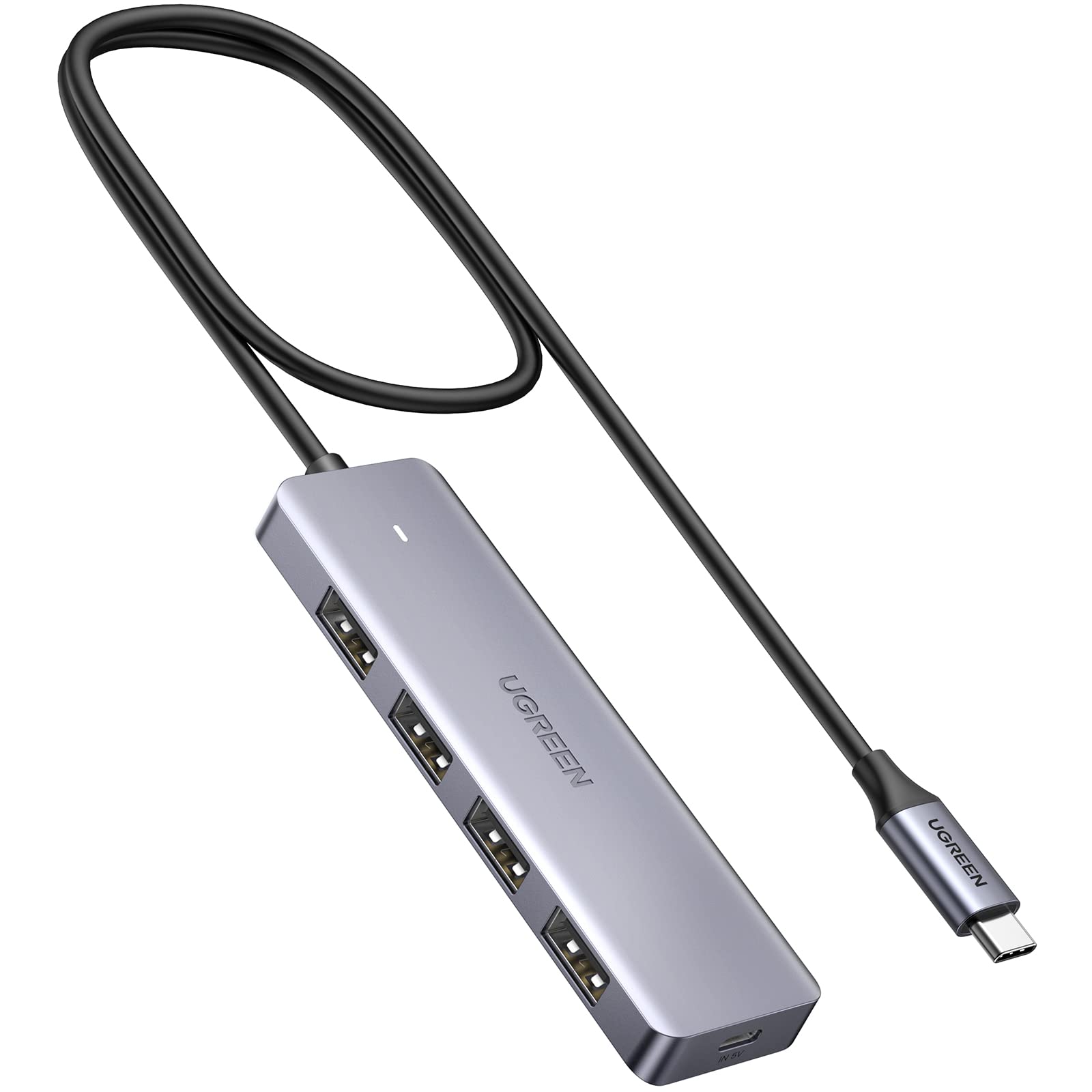 

UGREEN Hub with USB 60cm or 5Gbps Data LED Power Supply Compatible with USB Flash and Low Power Compatible with and More USB-C Hub, 4-Port Type-C 3.0