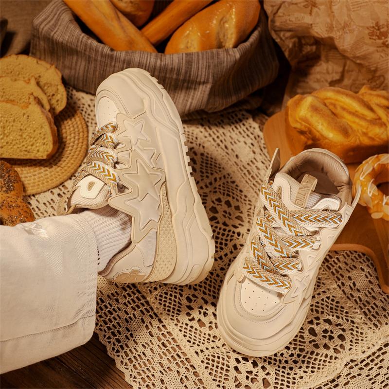 Spring and Autumn Season New Thick Sole Heightened Cake Shoe Small Series Star Bread Shoes Solid Color Women's Outdoor Flat Shoe