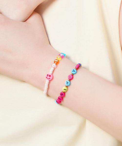 Bonbeau Initial Smile Color Beads Bracelet Smile Charm Initial Transparent Bead Bracelet 3 Colors