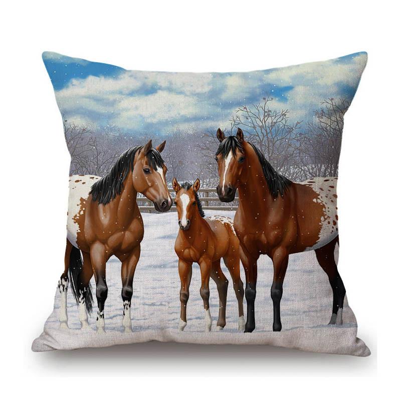Horse Oil Painting Home Modern Decoration Art Cotton Linen Sofa Throw Pillow Case Lovely Mane Foal Pony Car Seat Cushion Cover