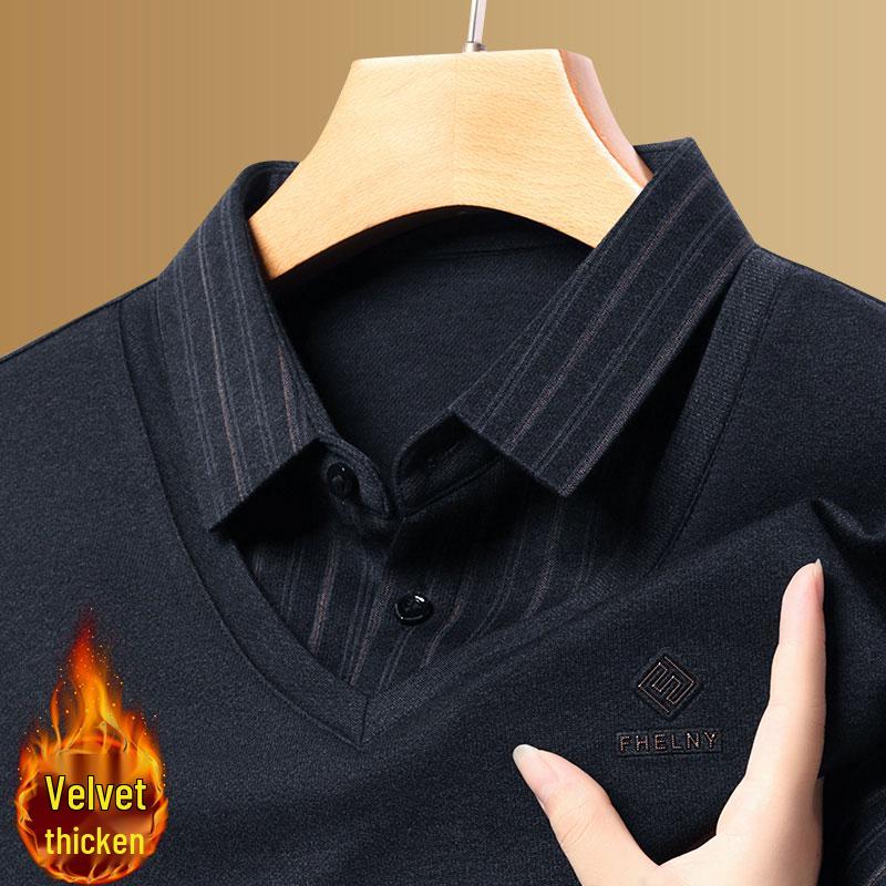 Men's Woodpecker Two-Piece Sweater Shirt, Plus Velvet, Thick Knitwear for Autumn/Winter.